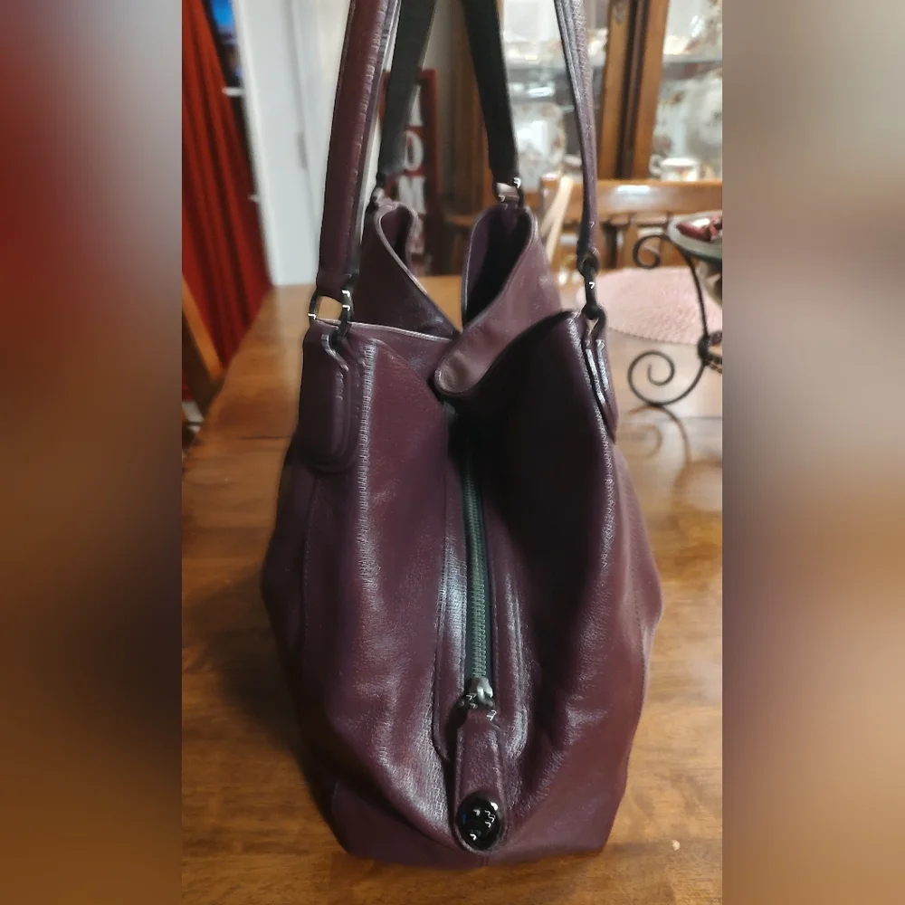 Coach Edie Pebbled Leather Shoulder Bag in Burgundy